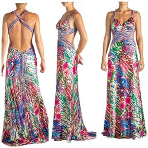 VTG Vintage Cache Beaded Floral Watercolor‎ Rainbow Size 2 Cut Out